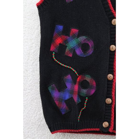 Sweater Vest Embroider Christmas Santa Clause Wood Buttons Ugly Cute Beaded S M - Picture 3 of 9